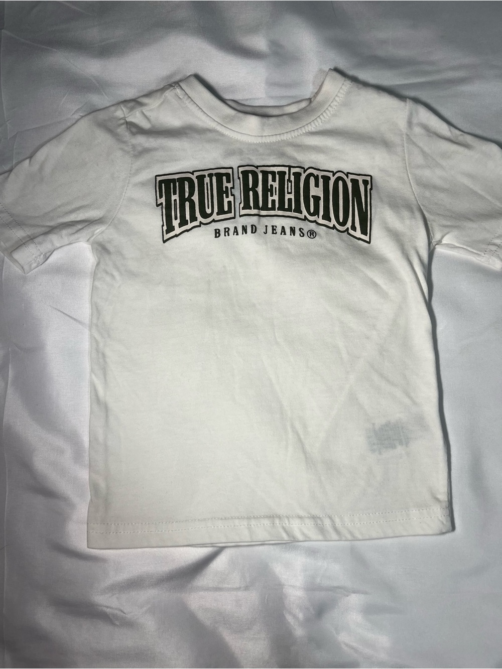 True Religion Jeans Logo T-Shirt Size 2T White Black Short Sleeve Graphic‎ Tee